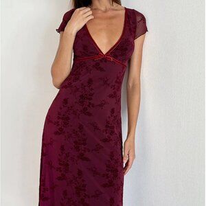Motel Rocks Vilinia Midi Dress in Botanical Flower Maroon Size Small